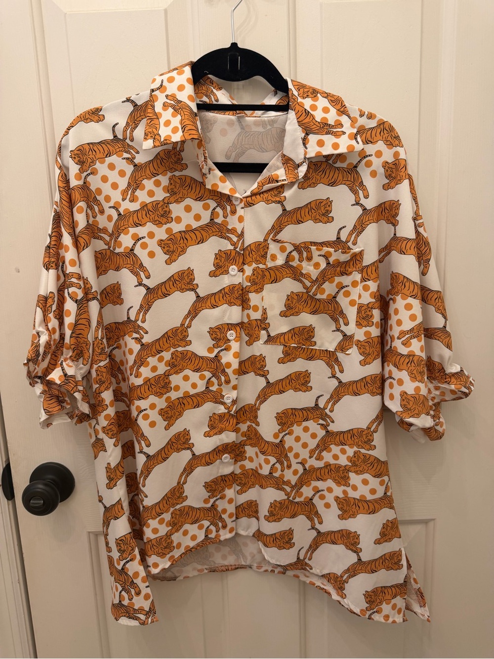 Men's Orange Tiger Print Button-Up Shirt
